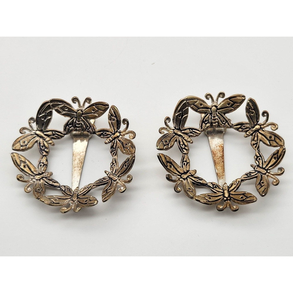Pair Vintage Emilia Castillo 1997 Circular Butterfly Silver Plated Scarf Clip